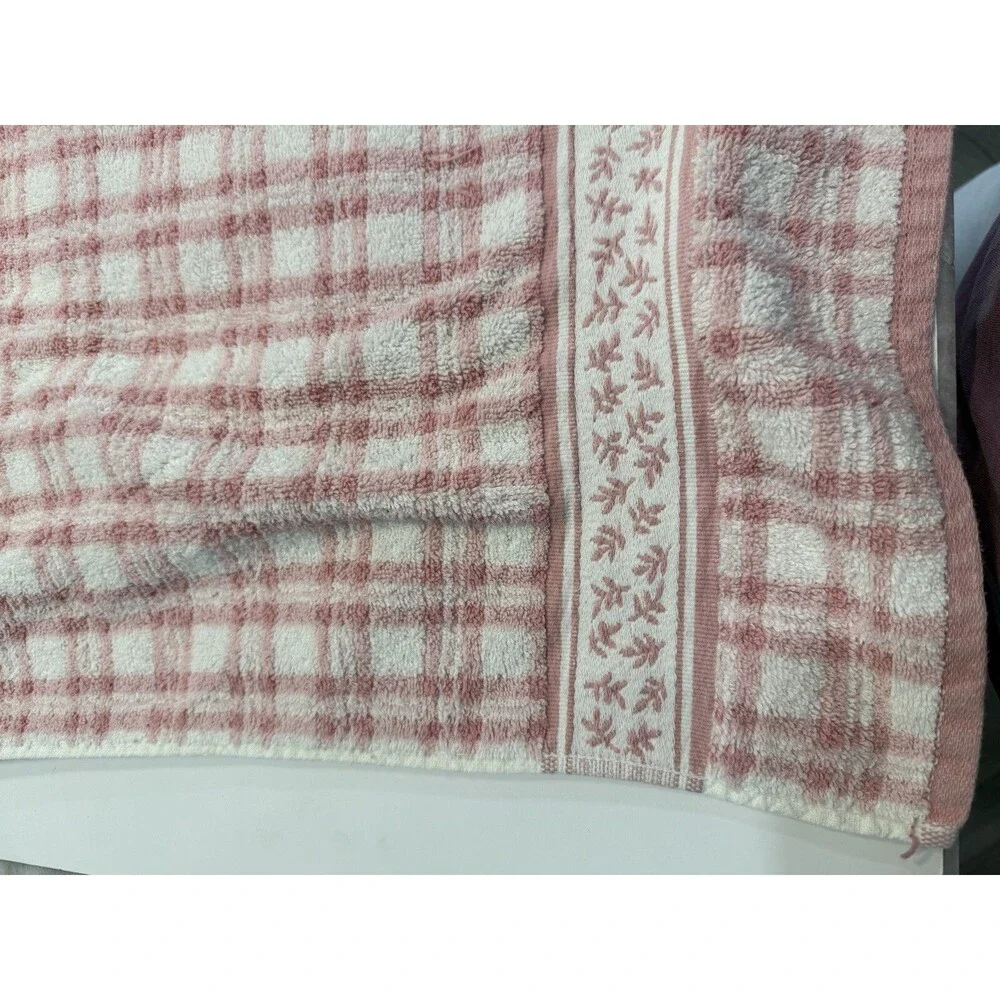 VTG Laura Ashley Pink Hand Towels Embroidered Checkered Striped Set of 3